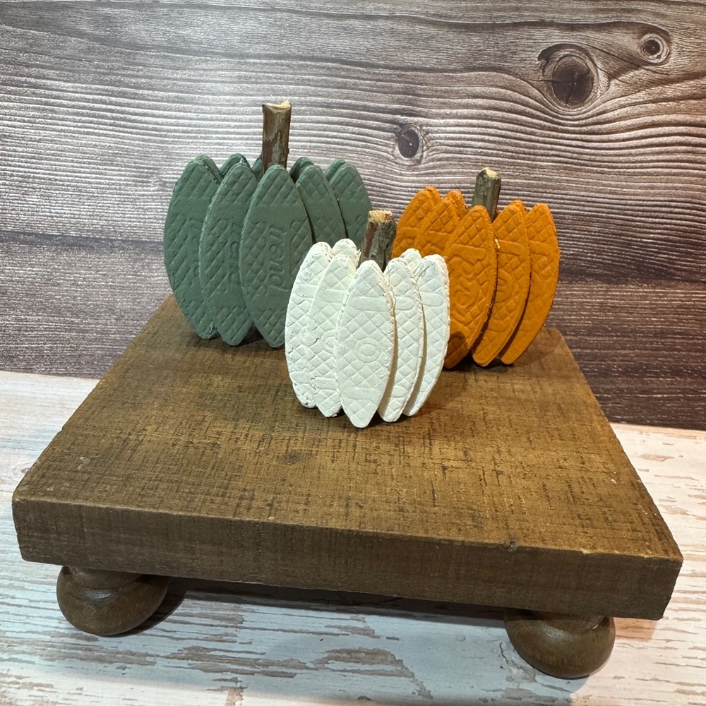 Set Of 3 Small Wood Handcrafted Pumpkins